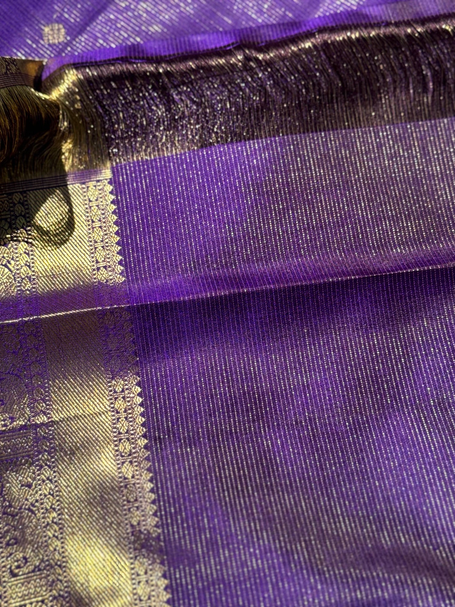 Gorgeous Purple Blue with green Selvedge Vairaoosi Kanchivaram Silk