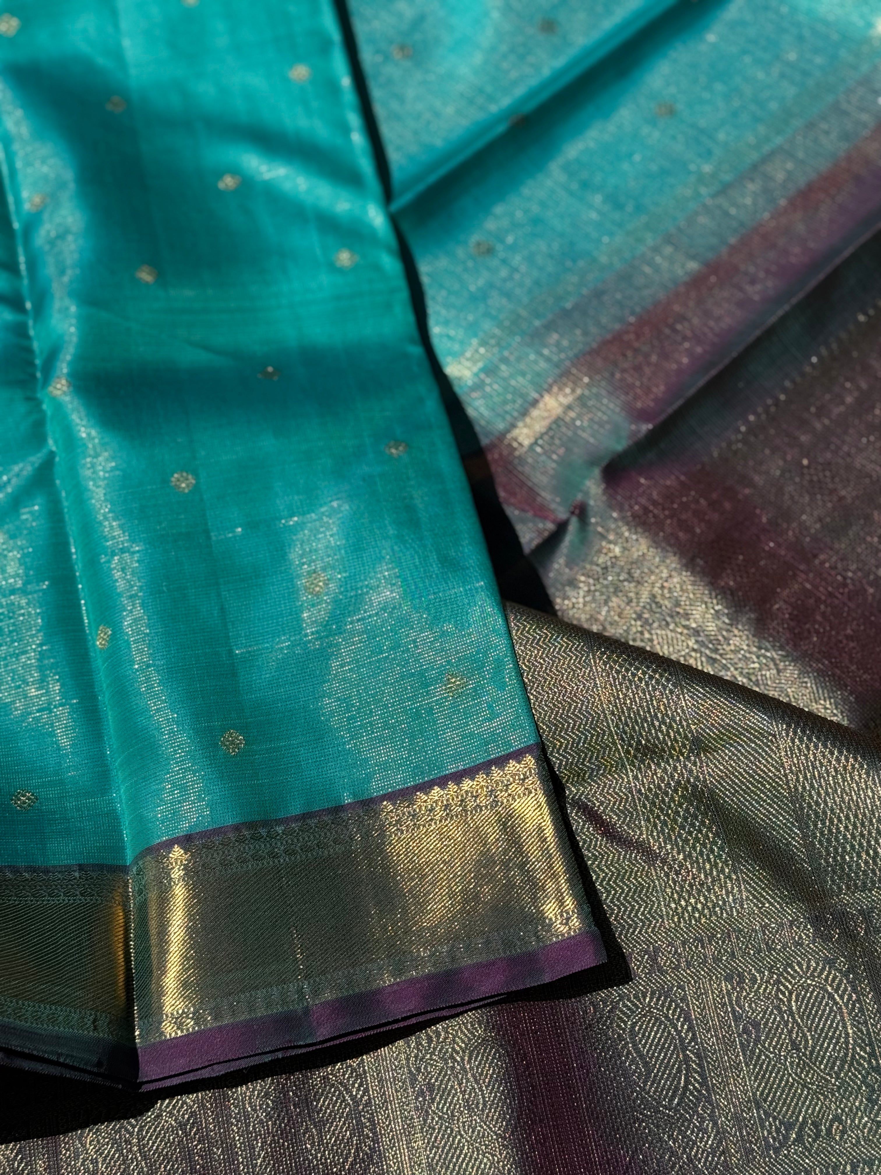 Gorgeous foam green with purple Selvedge Vairaoosi Kanchivaram Silk