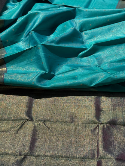 Gorgeous foam green with purple Selvedge Vairaoosi Kanchivaram Silk