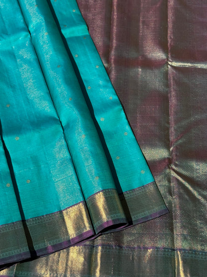 Gorgeous foam green with purple Selvedge Vairaoosi Kanchivaram Silk