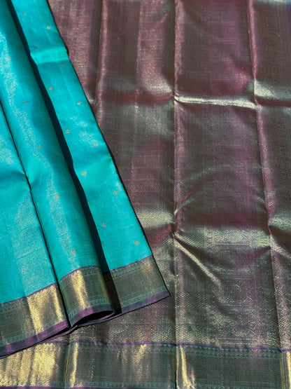 Gorgeous foam green with purple Selvedge Vairaoosi Kanchivaram Silk