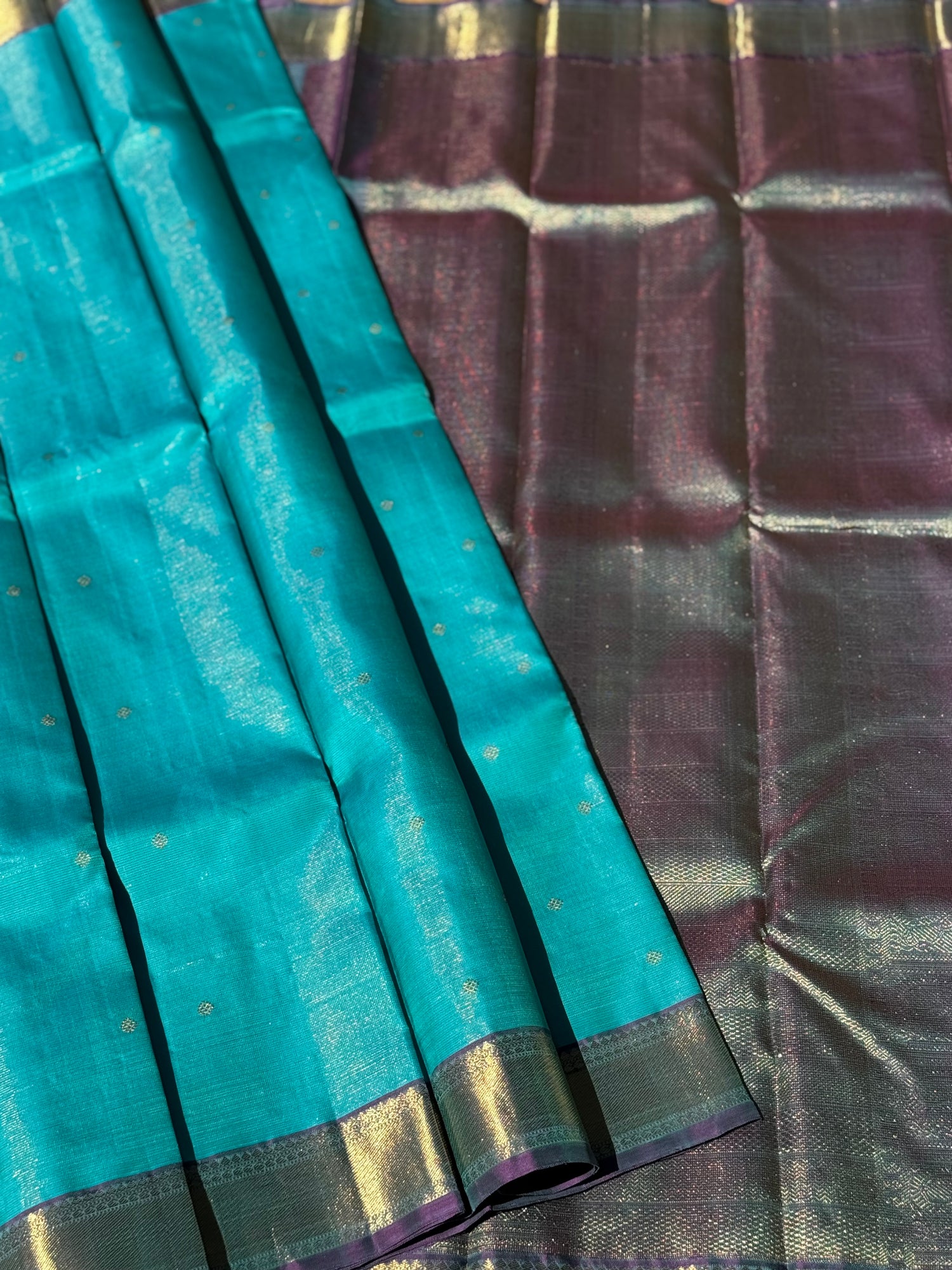 Gorgeous foam green with purple Selvedge Vairaoosi Kanchivaram Silk
