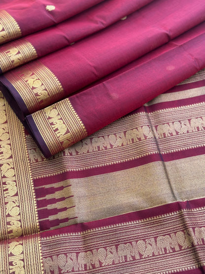 A beautiful burgundy shade kanchi silk cotton saree