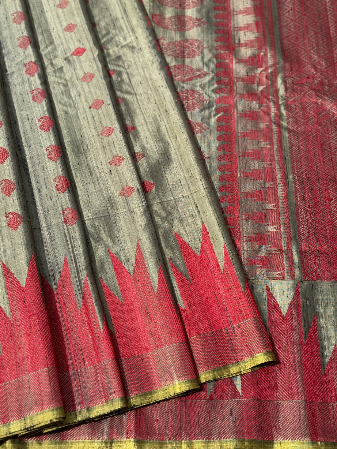 APURVA - Handwoven gorgeous Raw silk antique muted gold shade handwoven gadwal silk saree