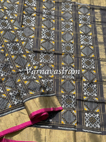 A Black Revival Vintage Silk ikkat Saree with zari checks