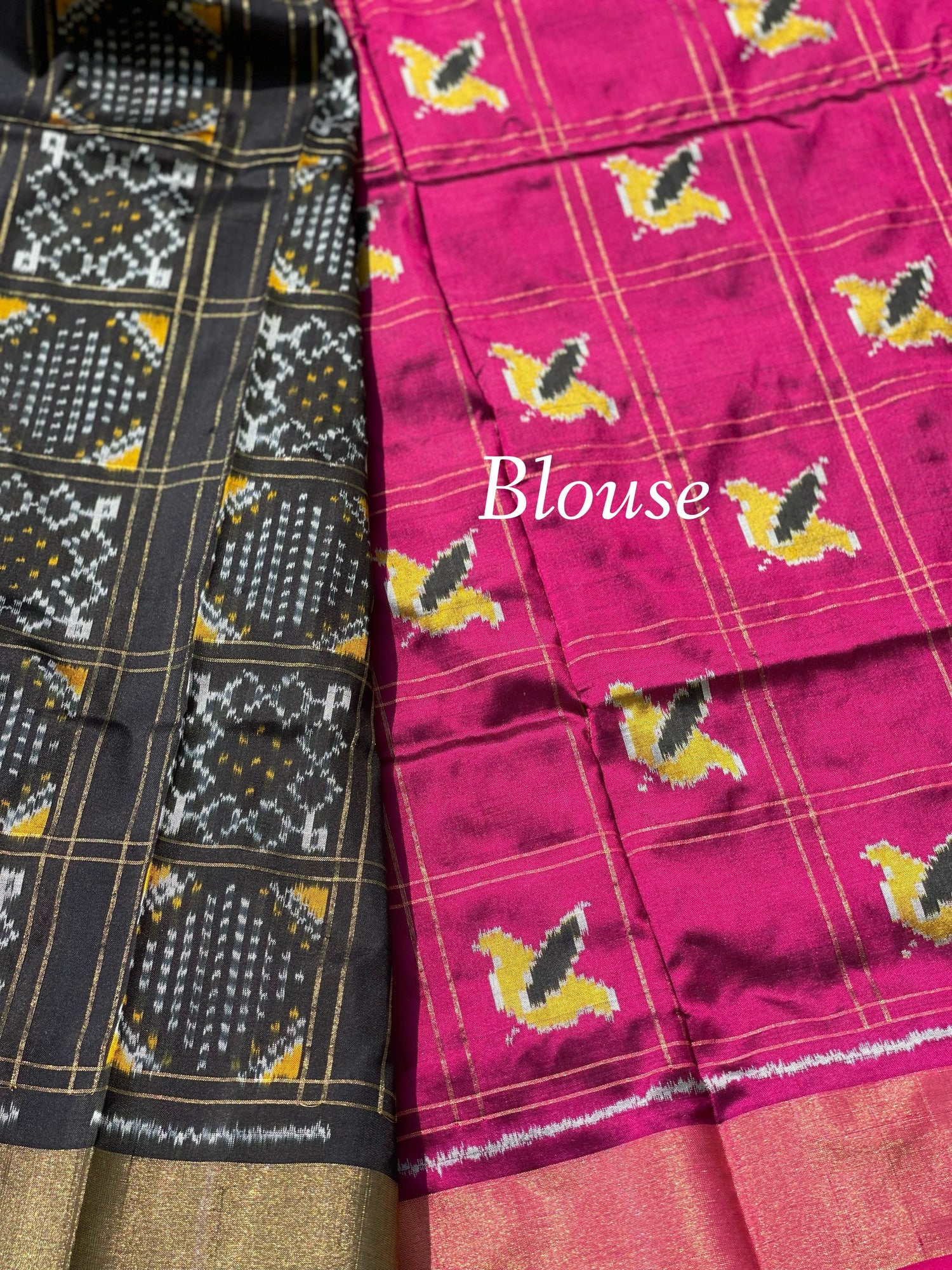 A Black Revival Vintage Silk ikkat Saree with zari checks