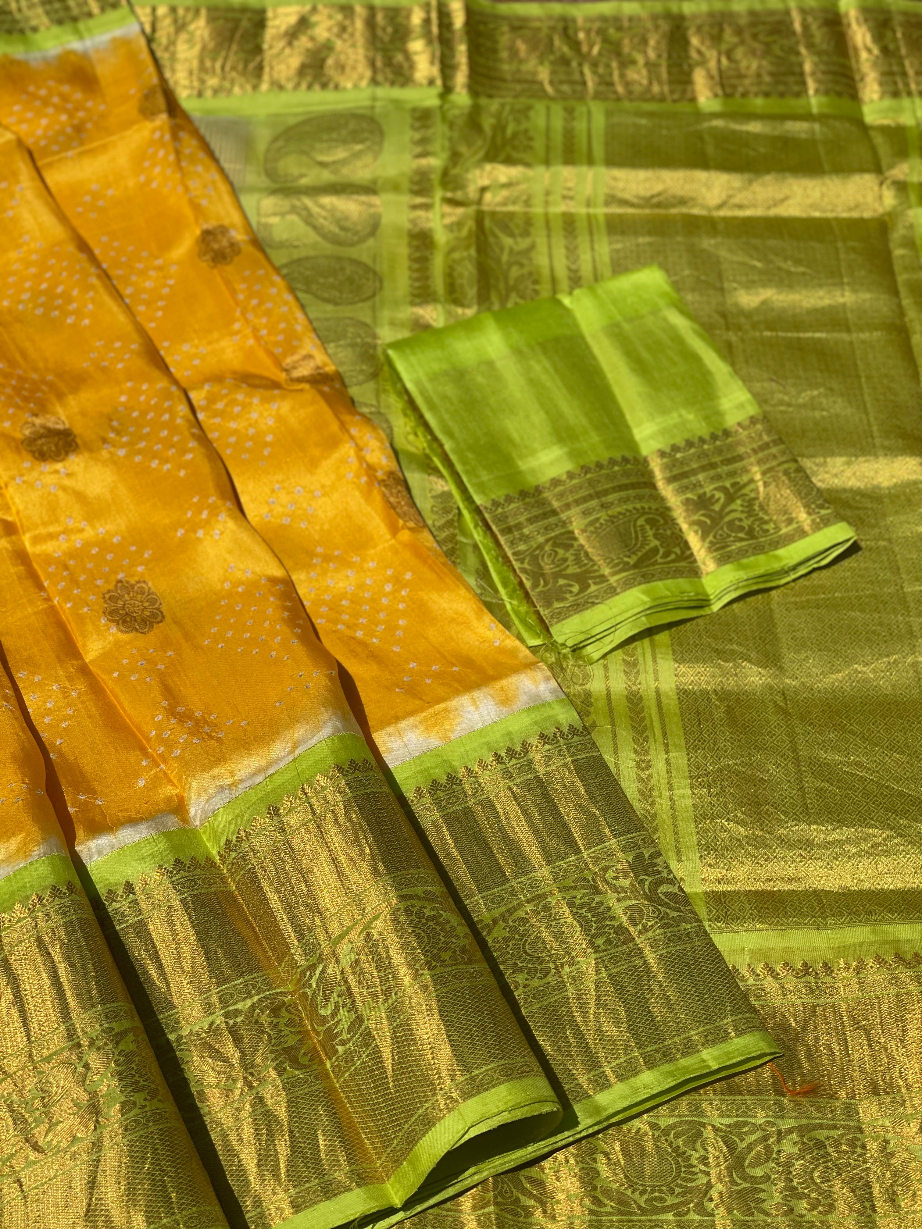 Handknotted Bandhej on Gadwal silk saree