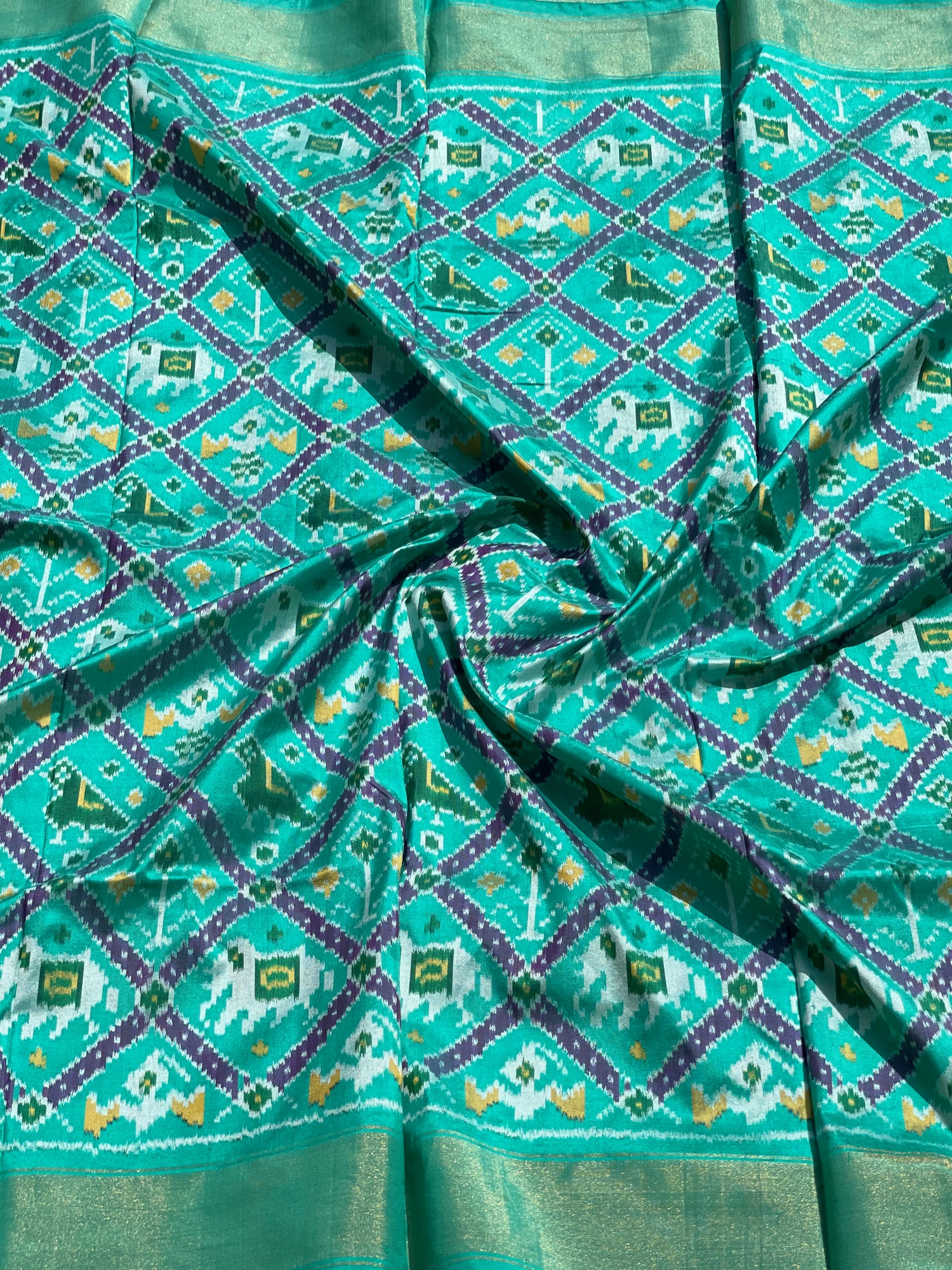 Pure Mulberry Silk Patola Narikunjar Inspired Ikkat Yardage