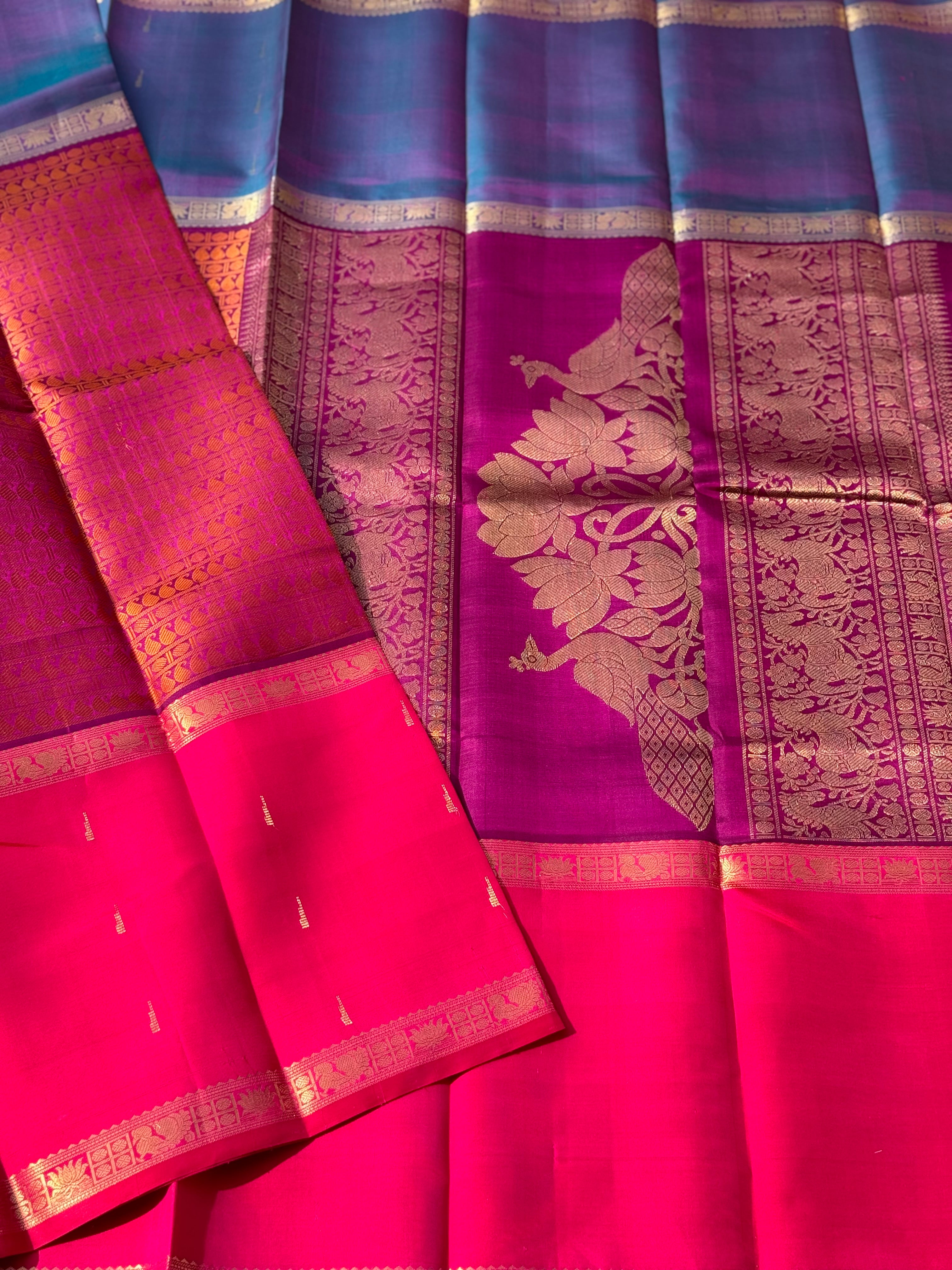 Threadwork Kanchivaram Silk Saree Wlith mubbagam varisapet weave