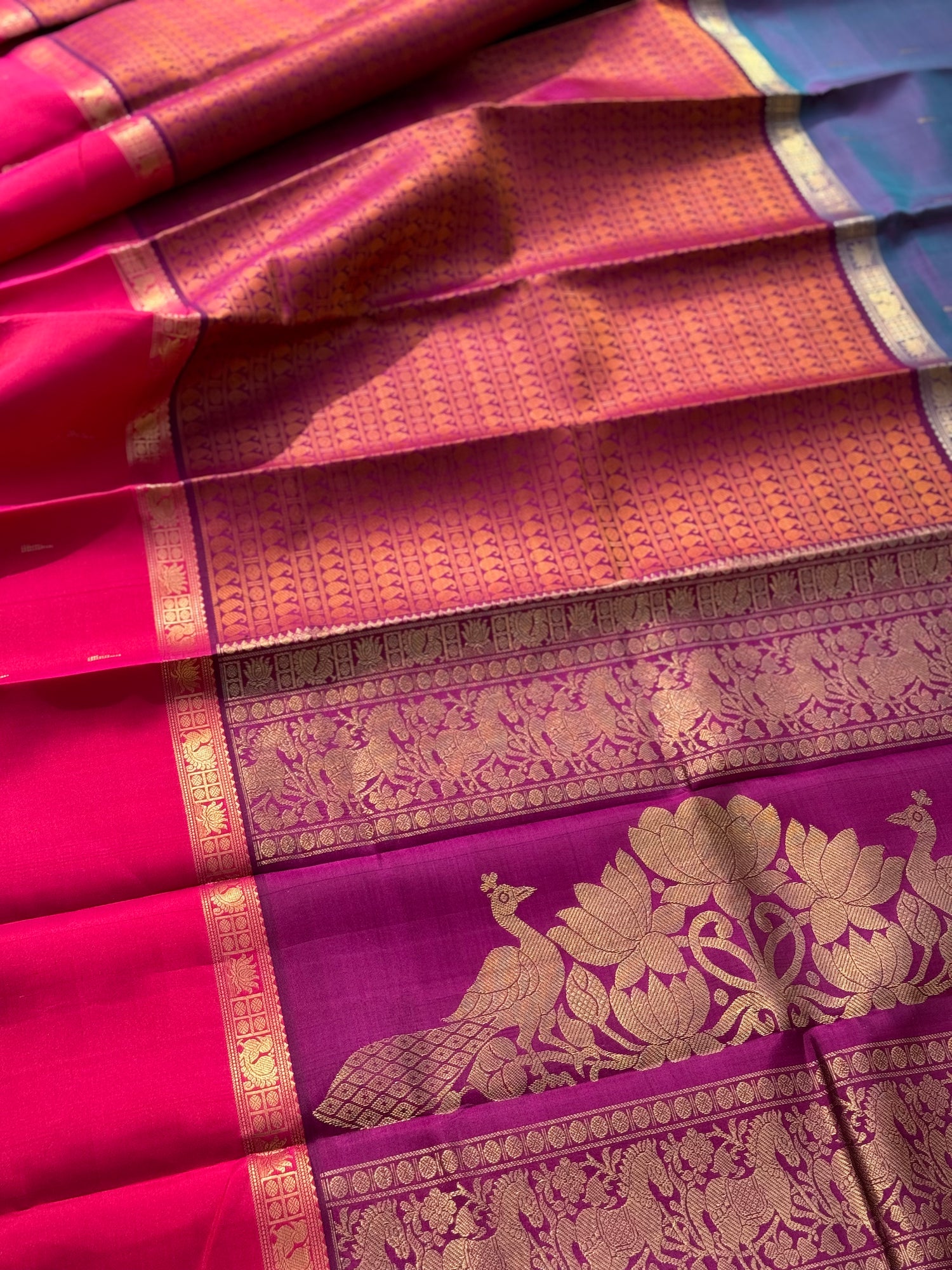 Threadwork Kanchivaram Silk Saree Wlith mubbagam varisapet weave