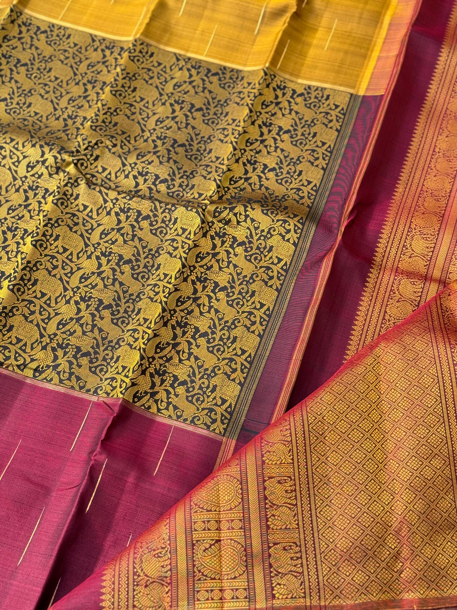Threadwork Kanchivaram Silk Saree Wlith mubbagam vanasingaram weave