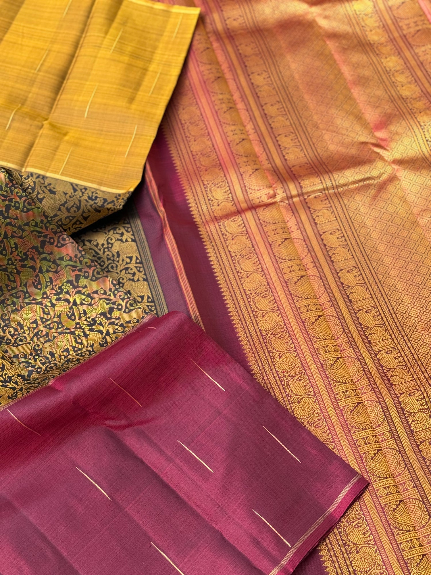 Threadwork Kanchivaram Silk Saree Wlith mubbagam vanasingaram weave