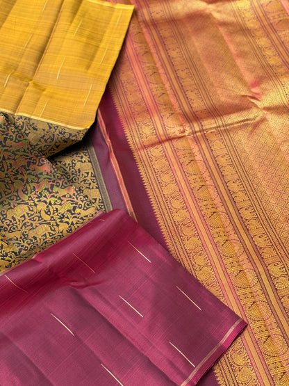Threadwork Kanchivaram Silk Saree Wlith mubbagam vanasingaram weave