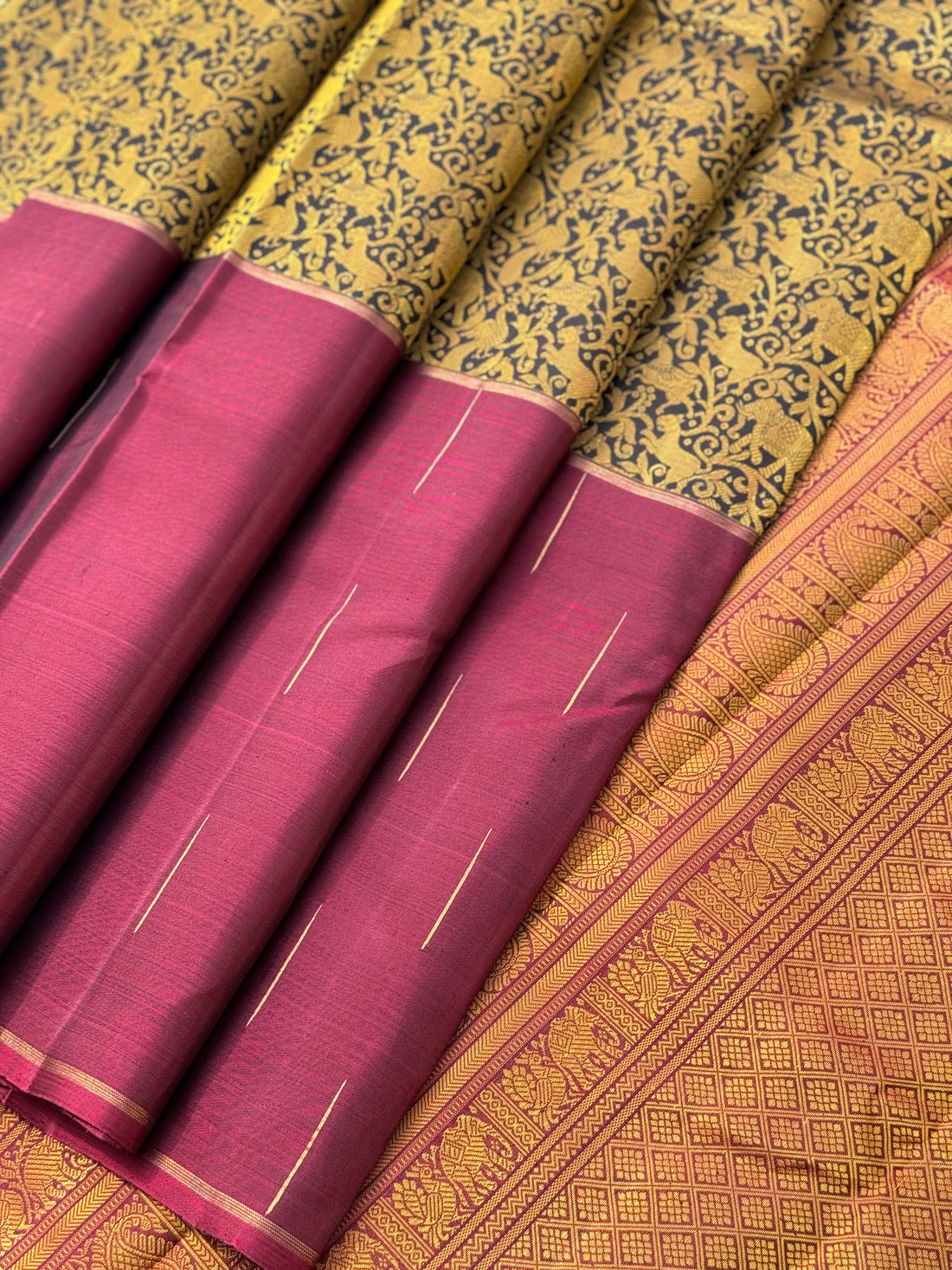 Threadwork Kanchivaram Silk Saree Wlith mubbagam vanasingaram weave