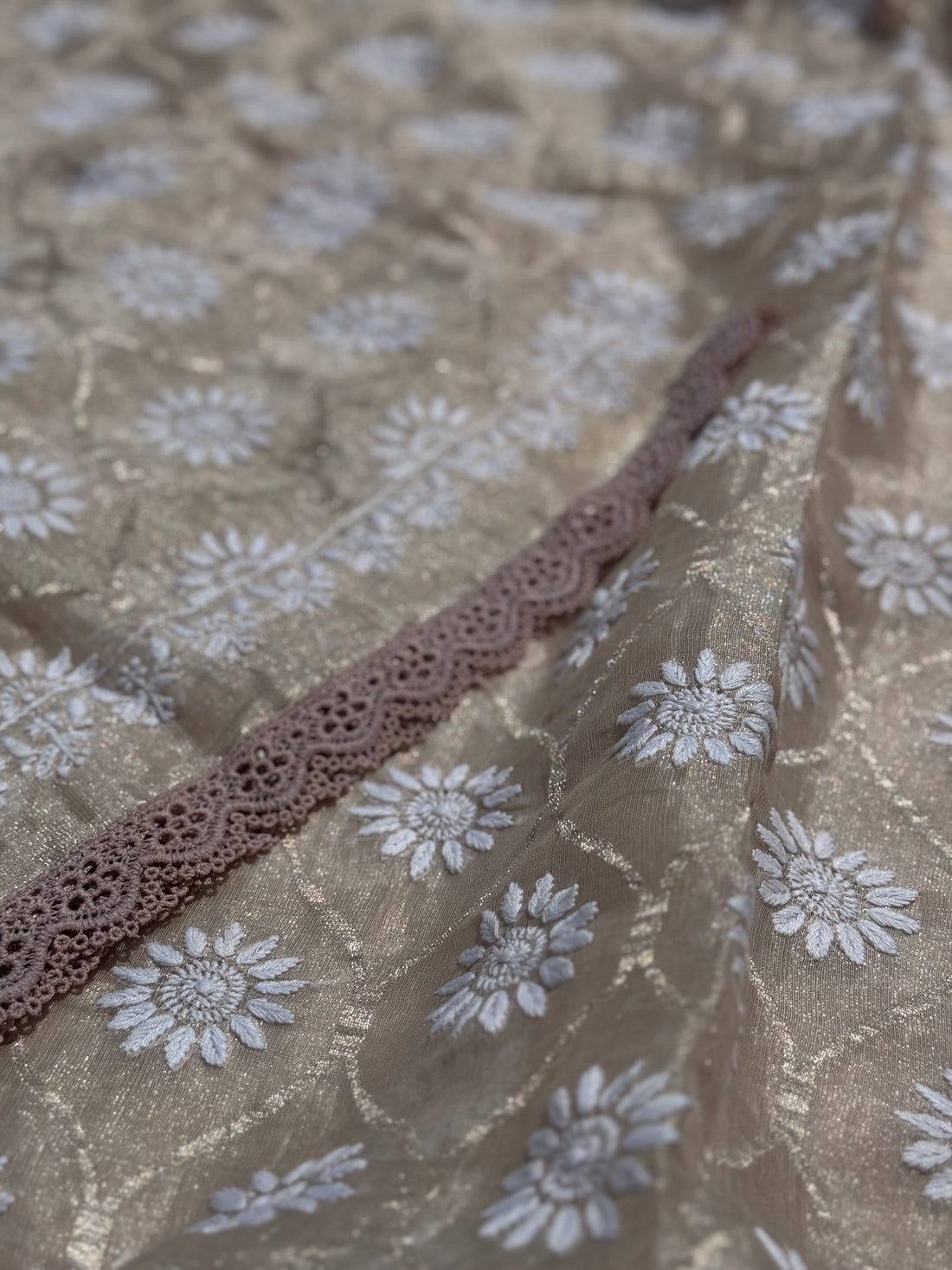 A stunner and exclusive designer collective all over Chikankari work on handwoven tissue silk