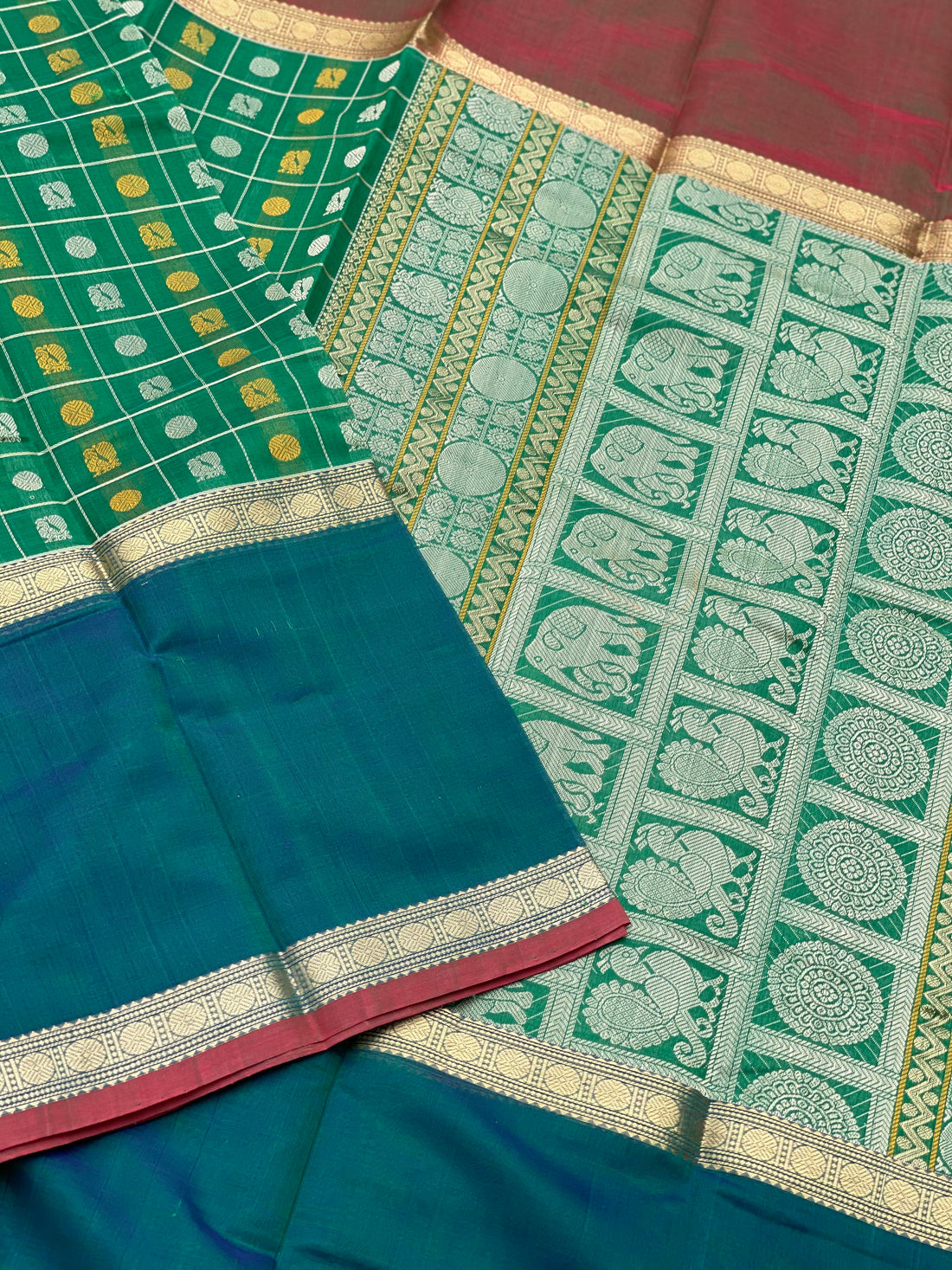 Forest Green 1000 buttas Kanchi Silk Cotton Saree