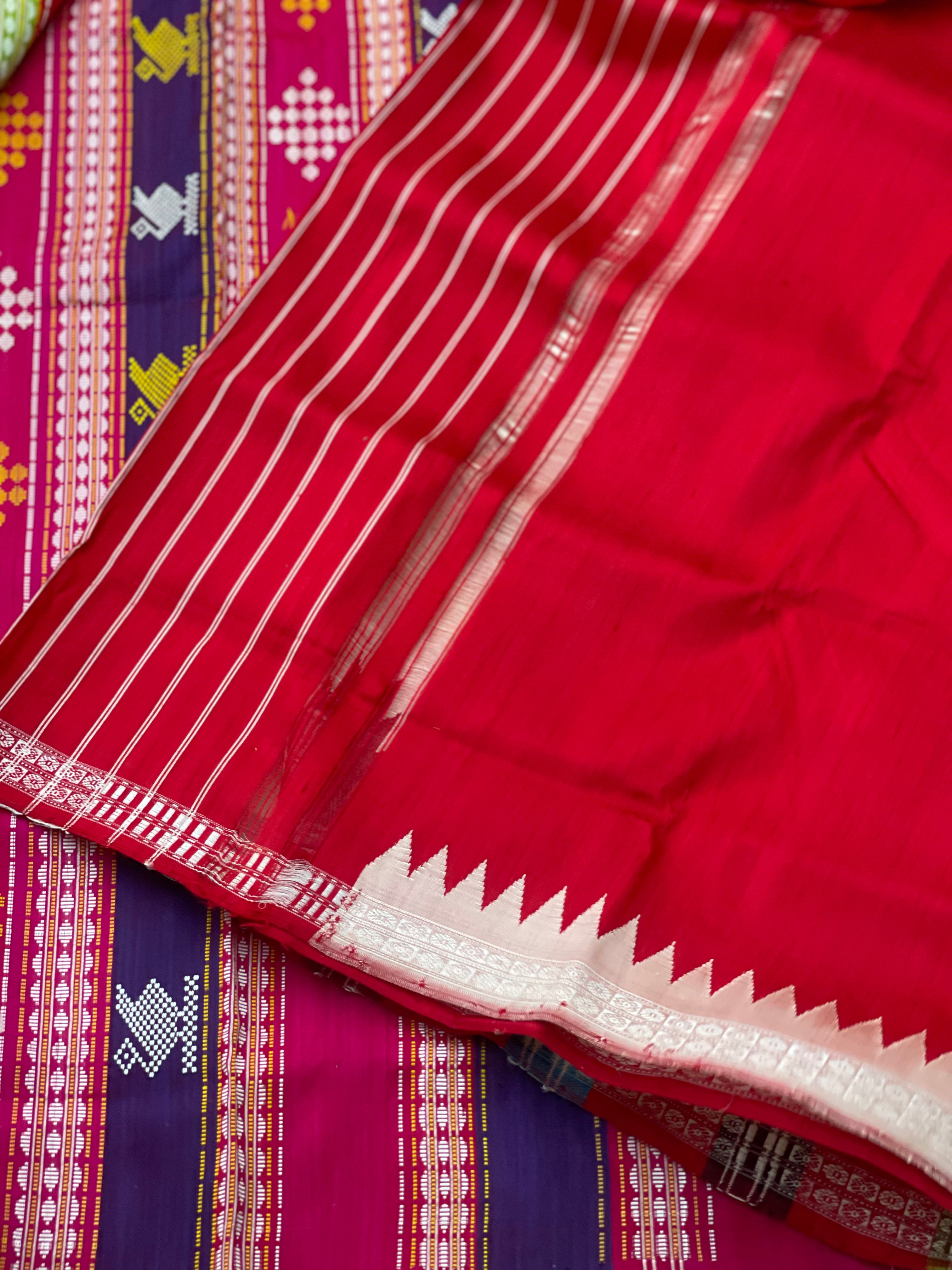 An elegant Berhampuri patta Silk saree from Odisha in Pearl white