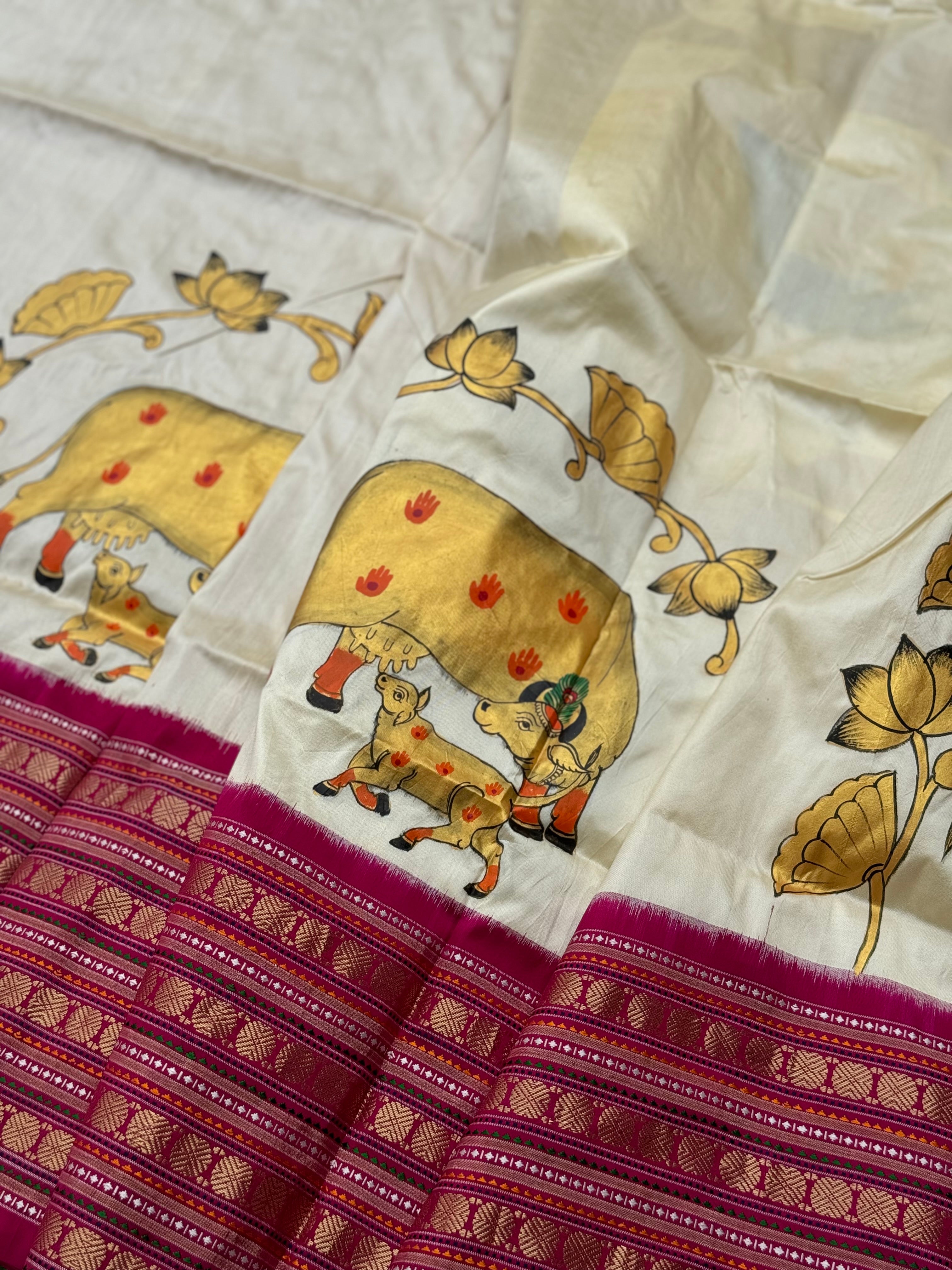 HANDDRAWN AND HANDPAINTED PICHWAI MASTERPIECE REVIVAL SILK SAREE