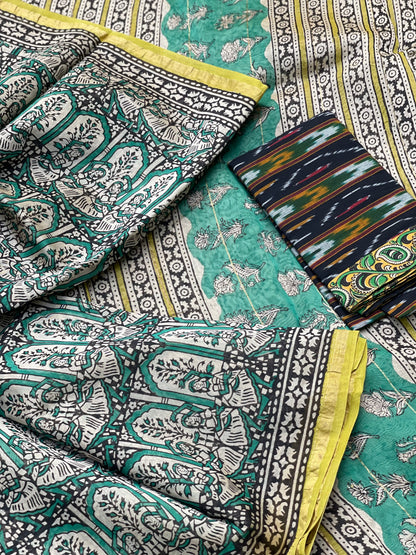 Chanderi Silk cotton hand block printed saree with Maheswari border