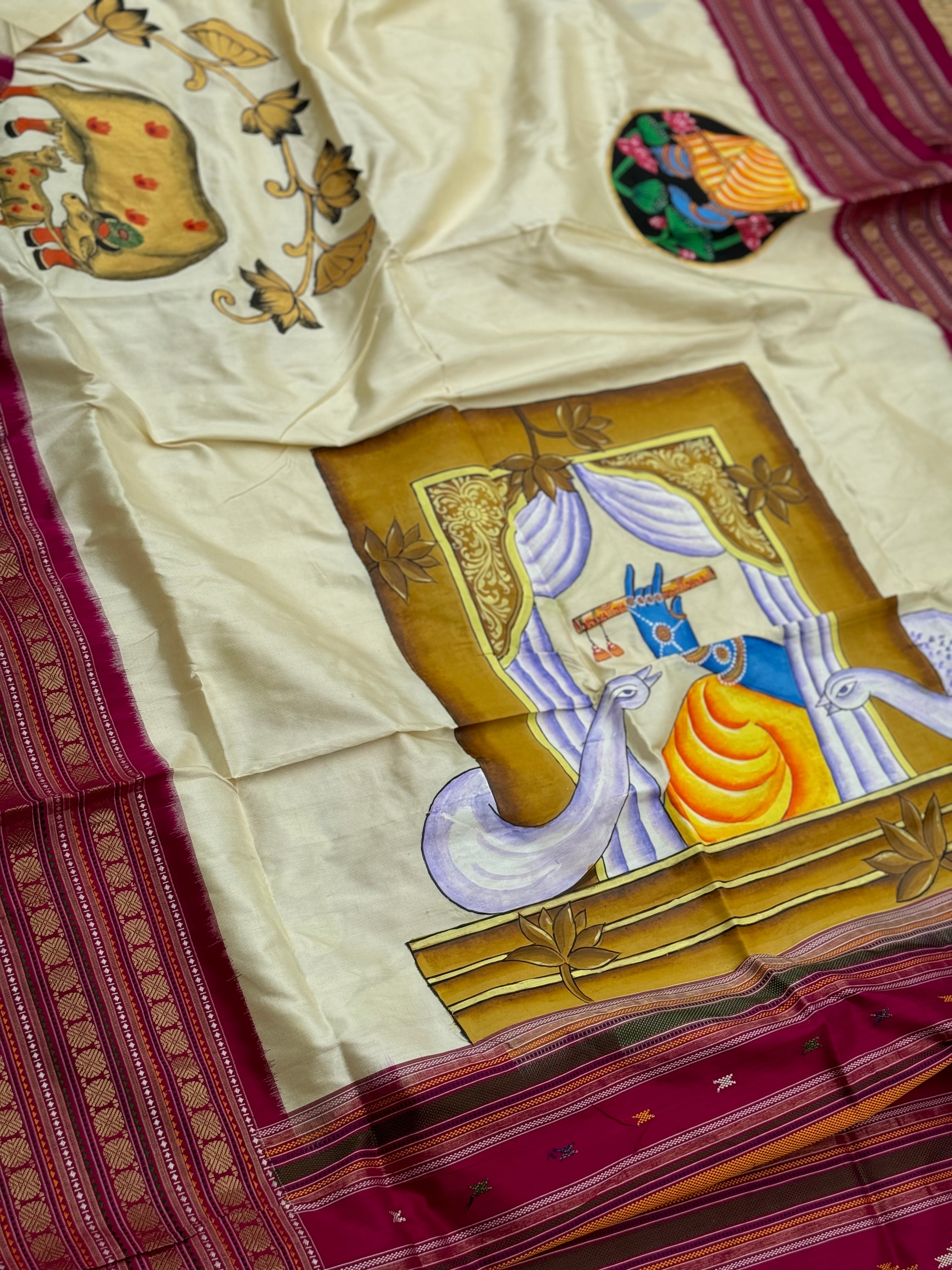 HANDDRAWN AND HANDPAINTED PICHWAI MASTERPIECE REVIVAL SILK SAREE