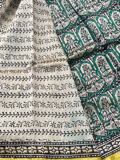 Chanderi Silk cotton hand block printed saree with Maheswari border