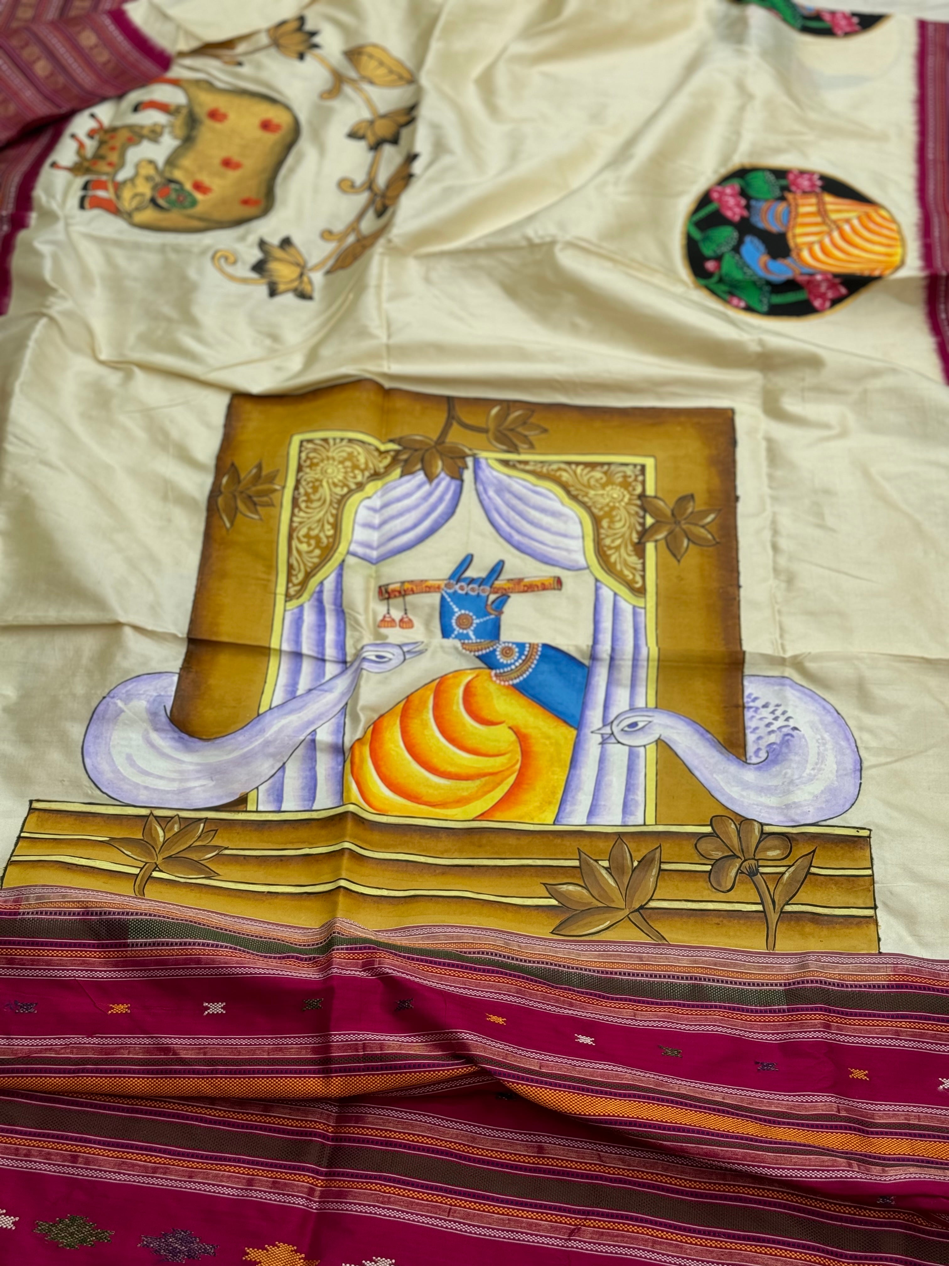 HANDDRAWN AND HANDPAINTED PICHWAI MASTERPIECE REVIVAL SILK SAREE