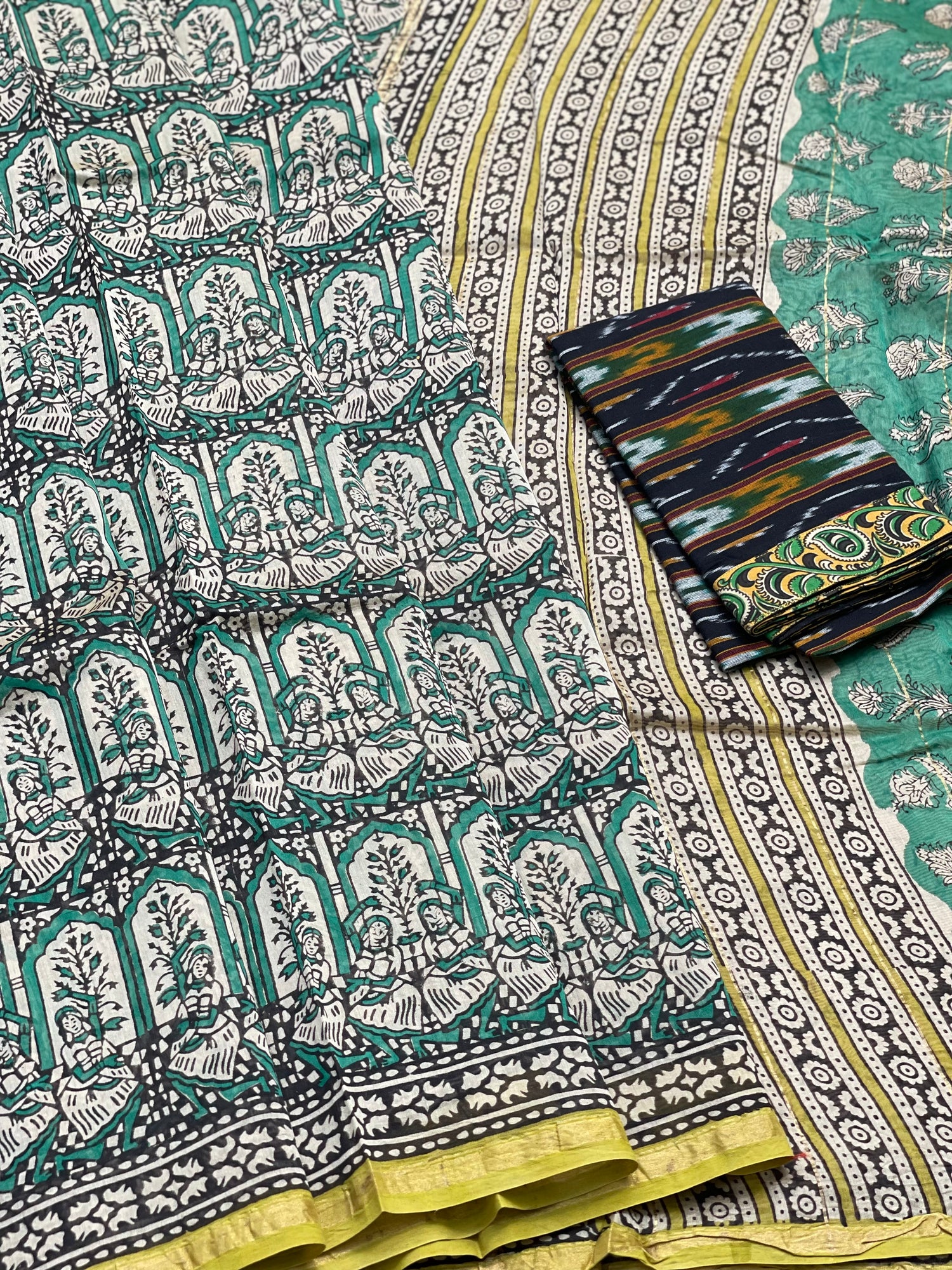 Chanderi Silk cotton hand block printed saree with Maheswari border