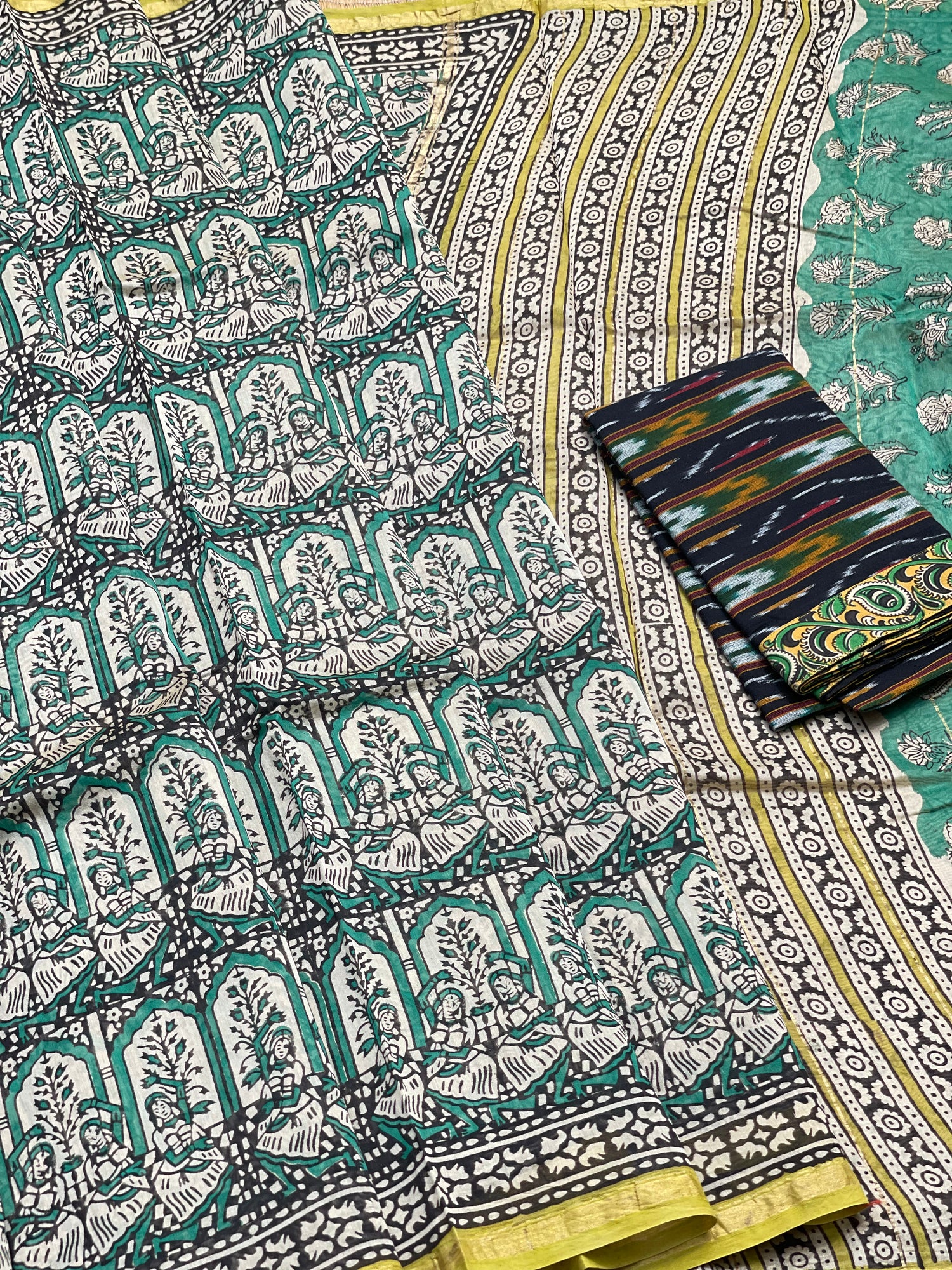 Chanderi Silk cotton hand block printed saree with Maheswari border