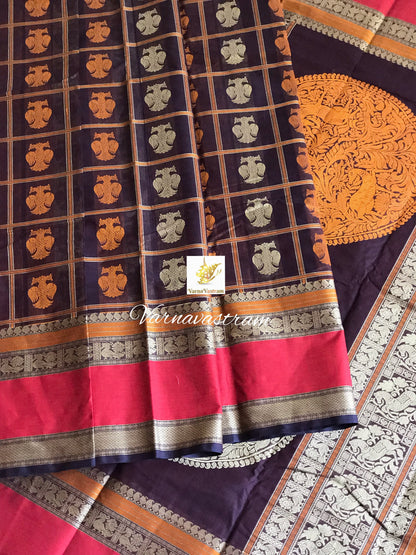 1000 Buttas Gandhaberunda Kanchi silk Cotton Saree