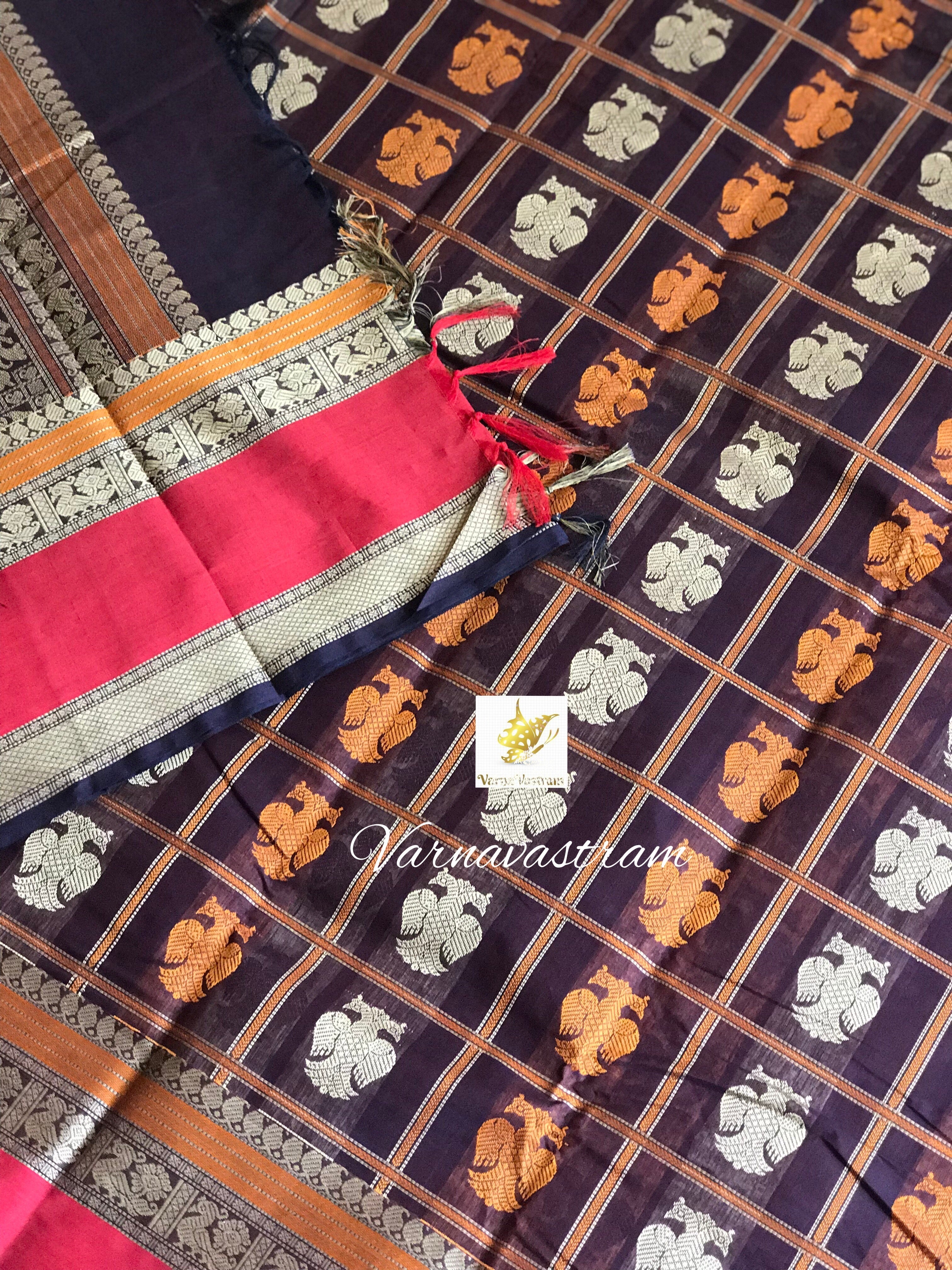 1000 Buttas Gandhaberunda Kanchi silk Cotton Saree