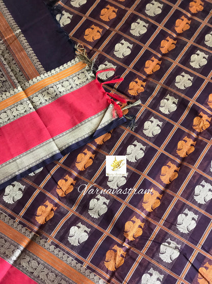 1000 Buttas Gandhaberunda Kanchi silk Cotton Saree