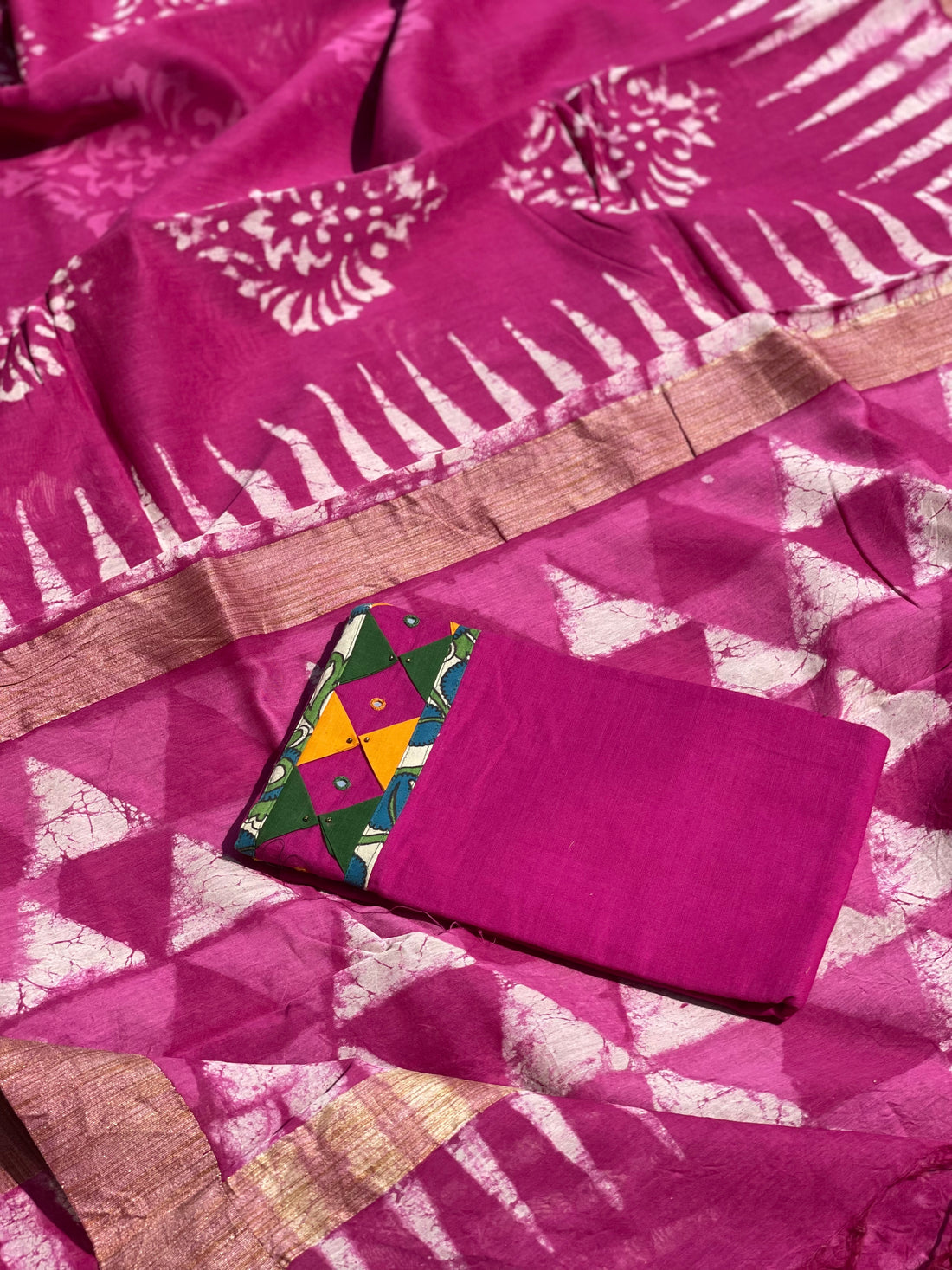 Chanderi Silk cotton handblock printed saree with ghicha border