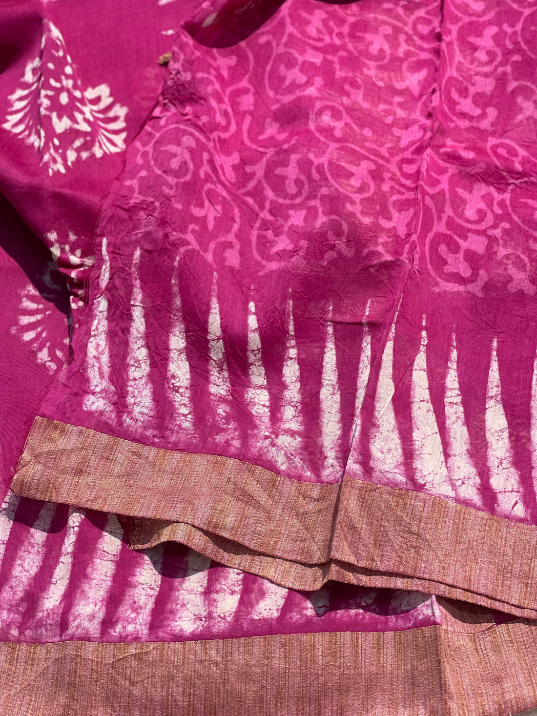 Chanderi Silk cotton handblock printed saree with ghicha border