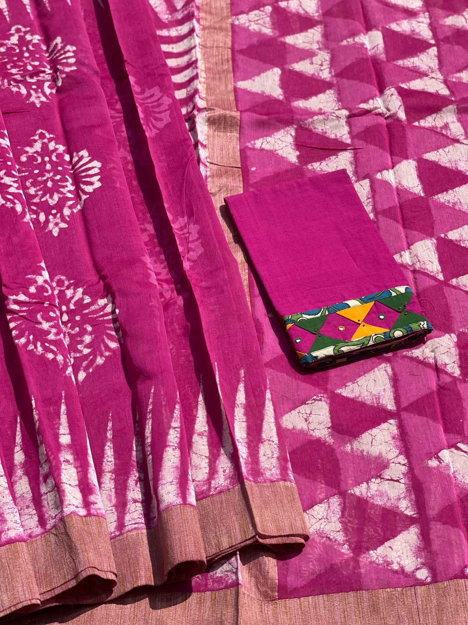 Chanderi Silk cotton handblock printed saree with ghicha border