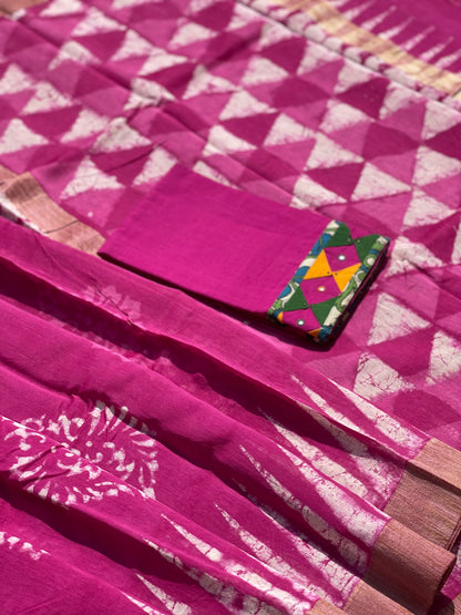 Chanderi Silk cotton handblock printed saree with ghicha border
