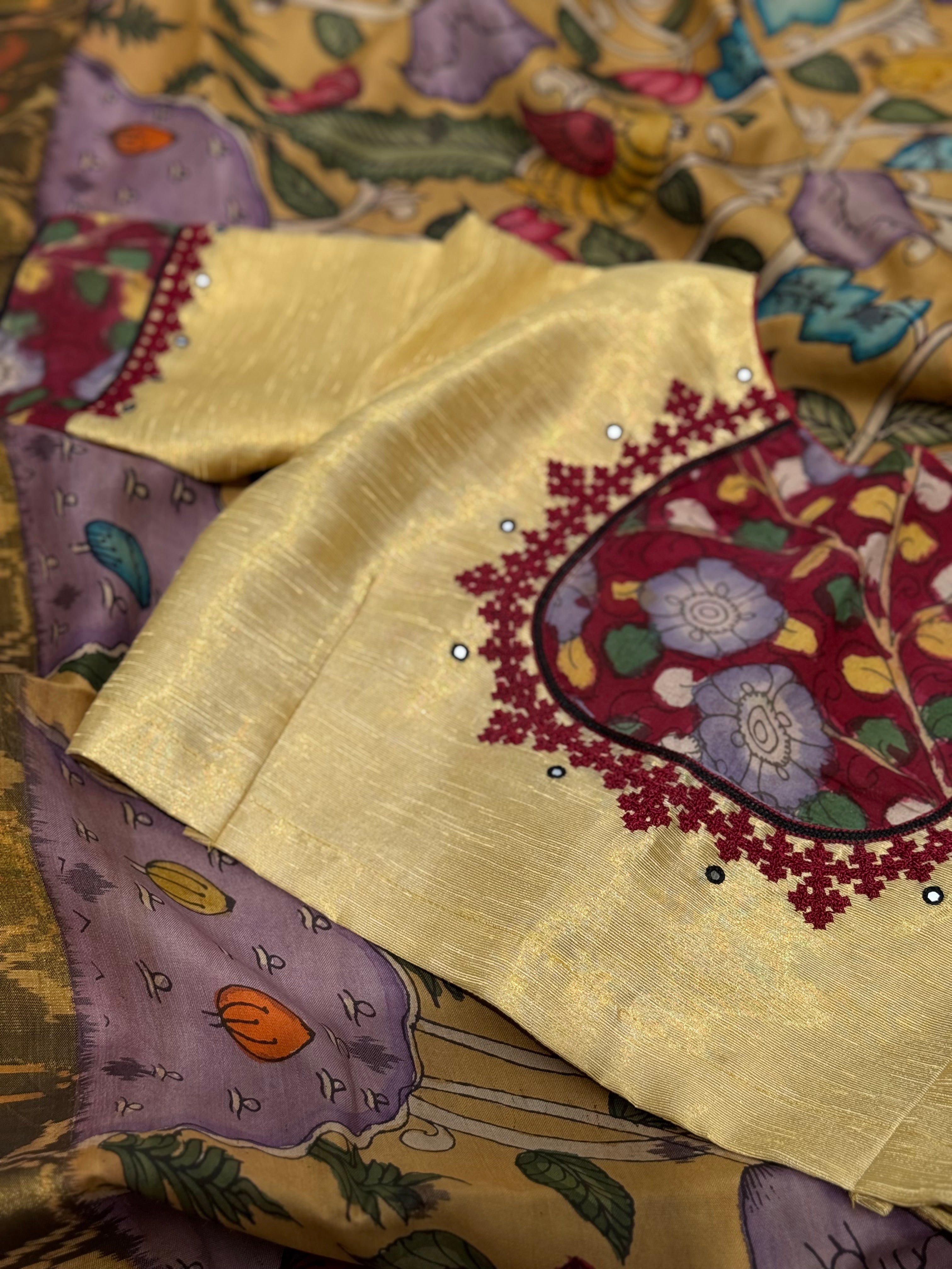 The gorgeous tissue raw silk penkalamkari blouse