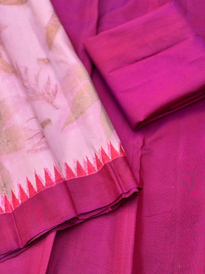 A gorgeous natural ecoprints pink on pink kuttu gadwal silk saree