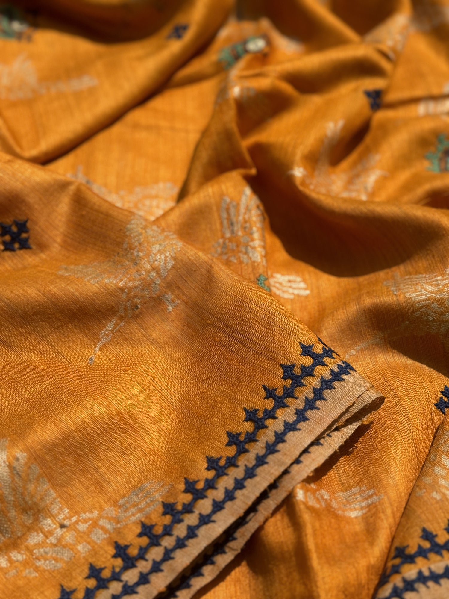 Pure handwoven matka silk saree with kutch mirror embroidered work