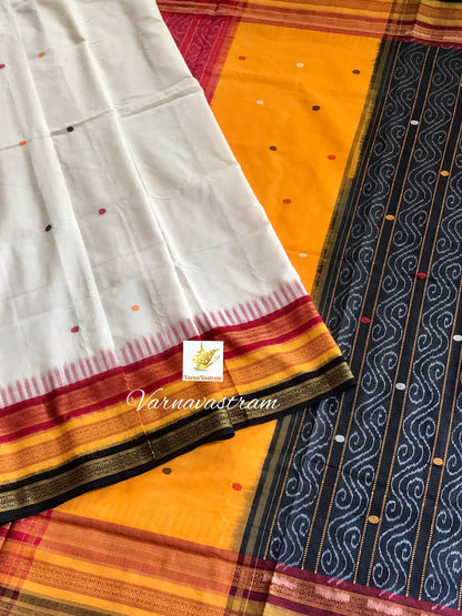 Kathifera Off-white With Yellow Black Odisha Weave Saree