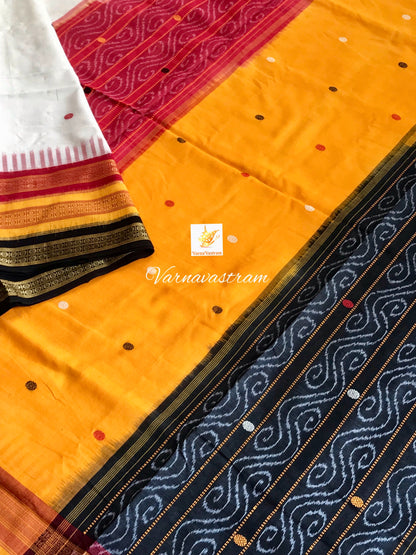 Kathifera Off-white With Yellow Black Odisha Weave Saree