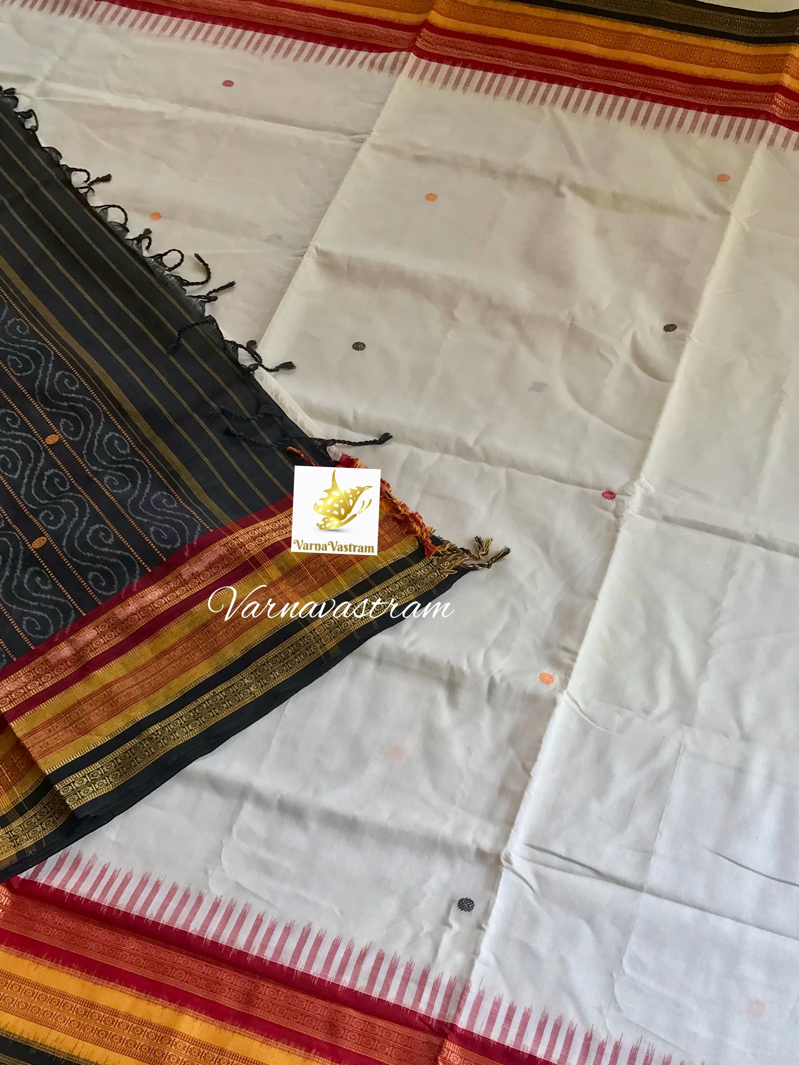 Kathifera Off-white With Yellow Black Odisha Weave Saree