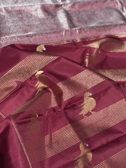 A stunner Masterpiece Garudaseva Adai kanchivaram woven silk saree in plum purple