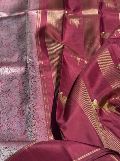 A stunner Masterpiece Garudaseva Adai kanchivaram woven silk saree in plum purple