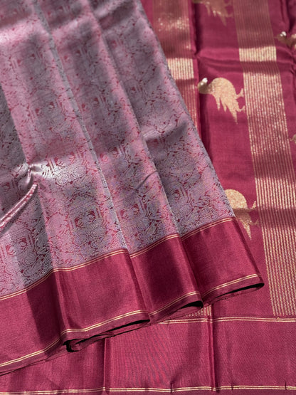 A stunner Masterpiece Garudaseva Adai kanchivaram woven silk saree in plum purple