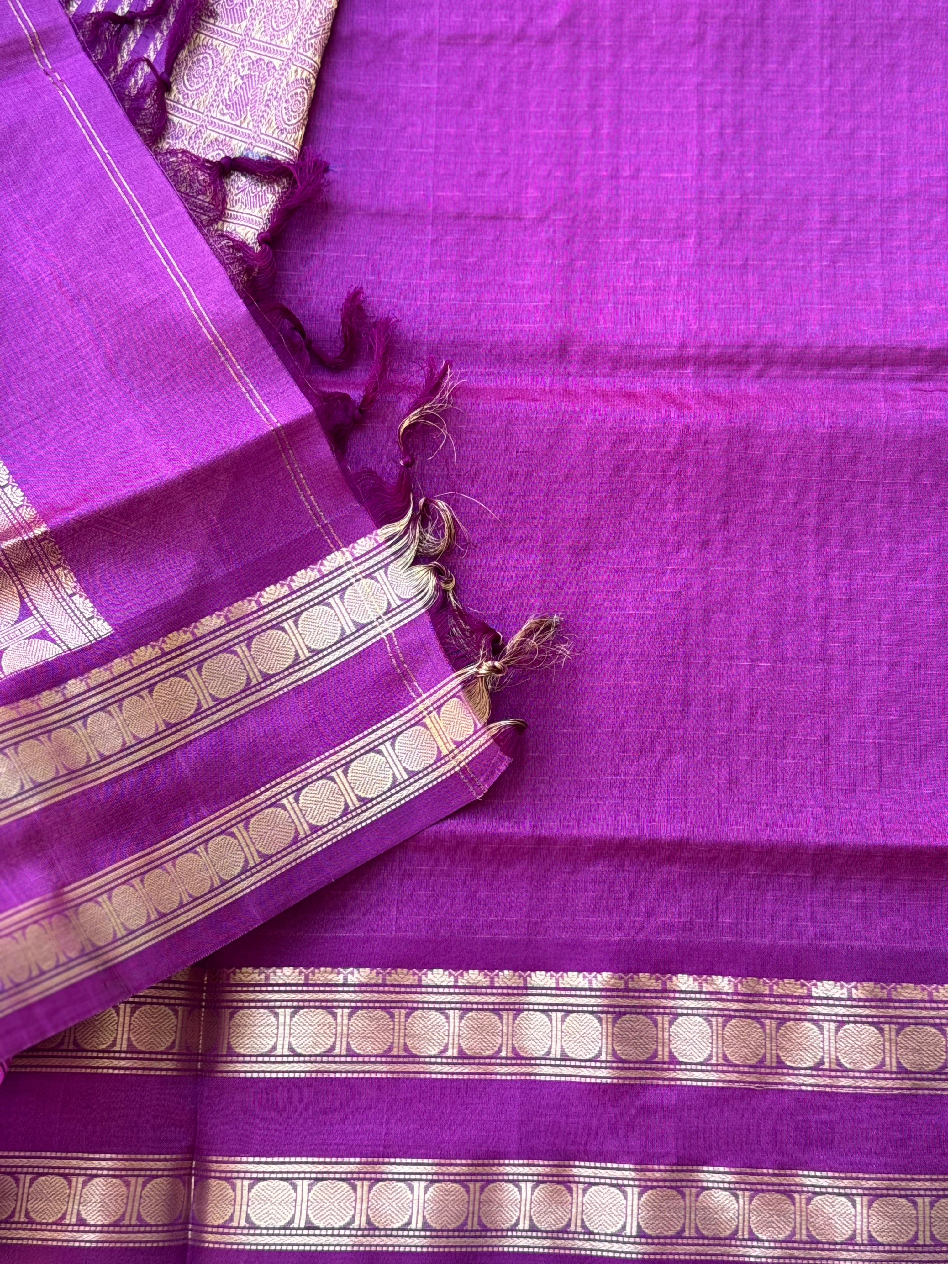 A gorgeous lilac shade handwoven zari stripes kanchi silk cotton saree