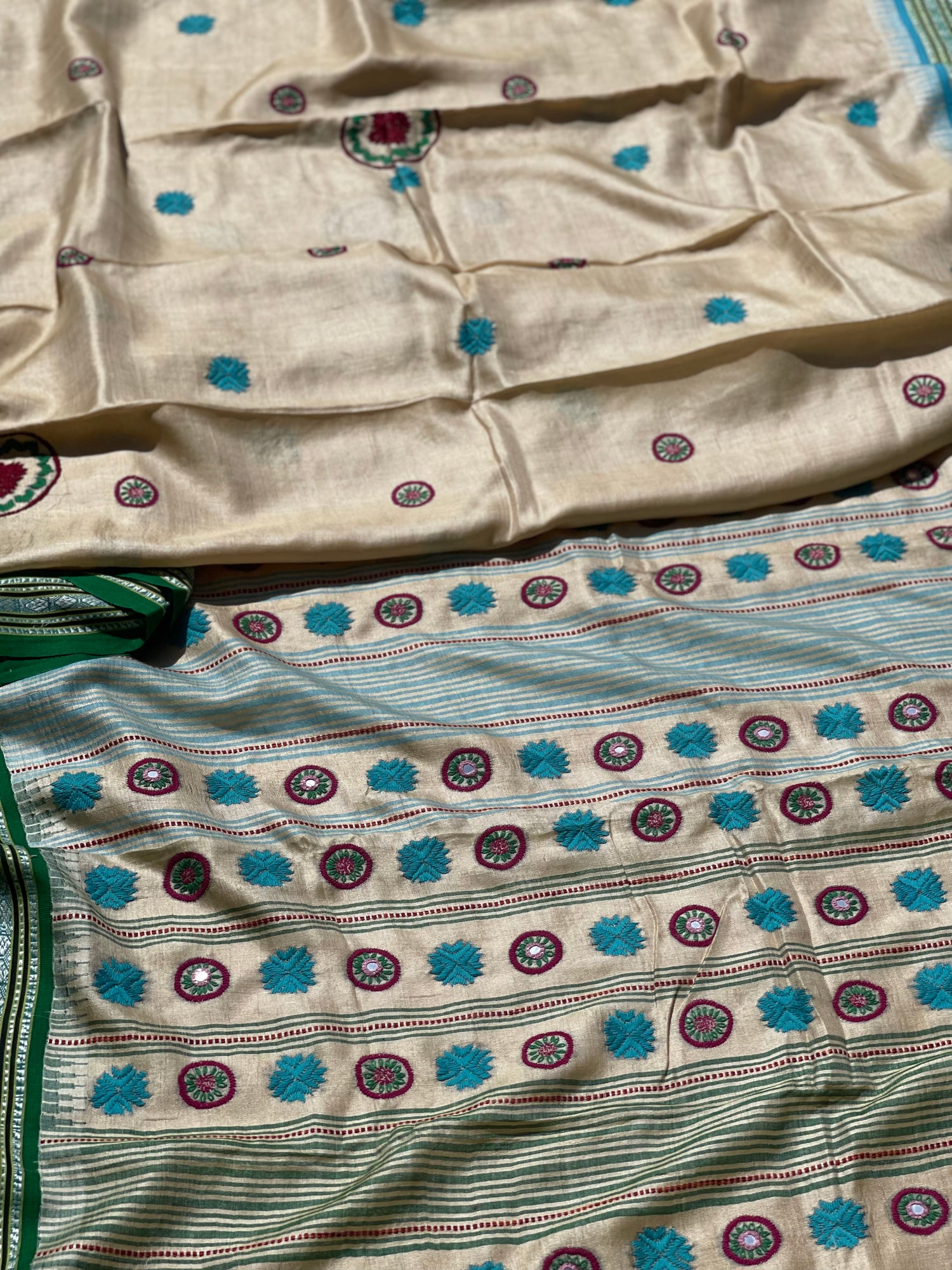Vidarbha Tussar silk Saree with Phulkari hand Embroidery work