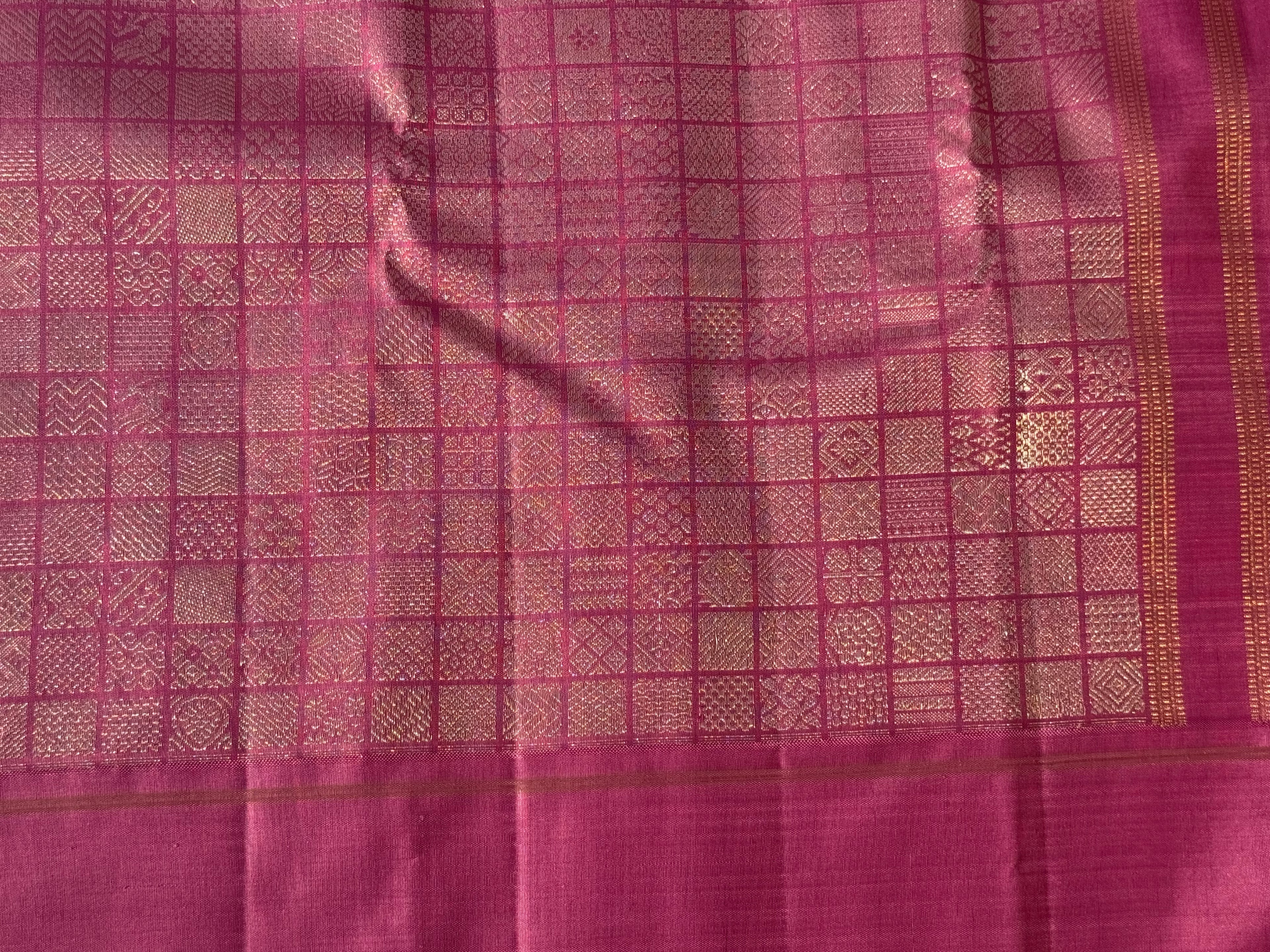 A Canvas of Legendary Artistry The Masterpiece 108 exquisite Kanchivaram silk  showcases kamadenu pallu in hot pink hue of the finest and rarest natural dye