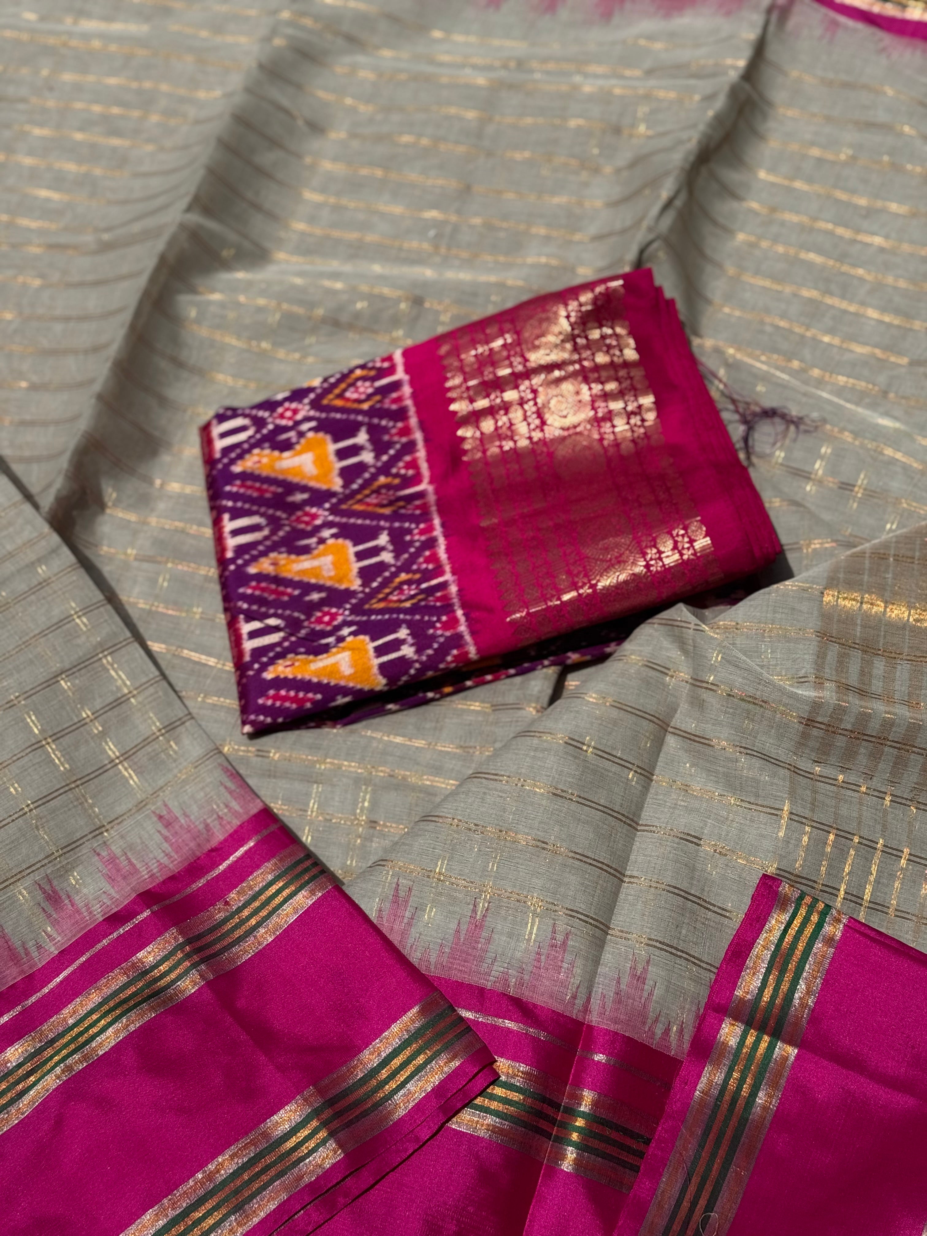 Handspun and handwoven ponduru Khadhi jamdani cotton saree