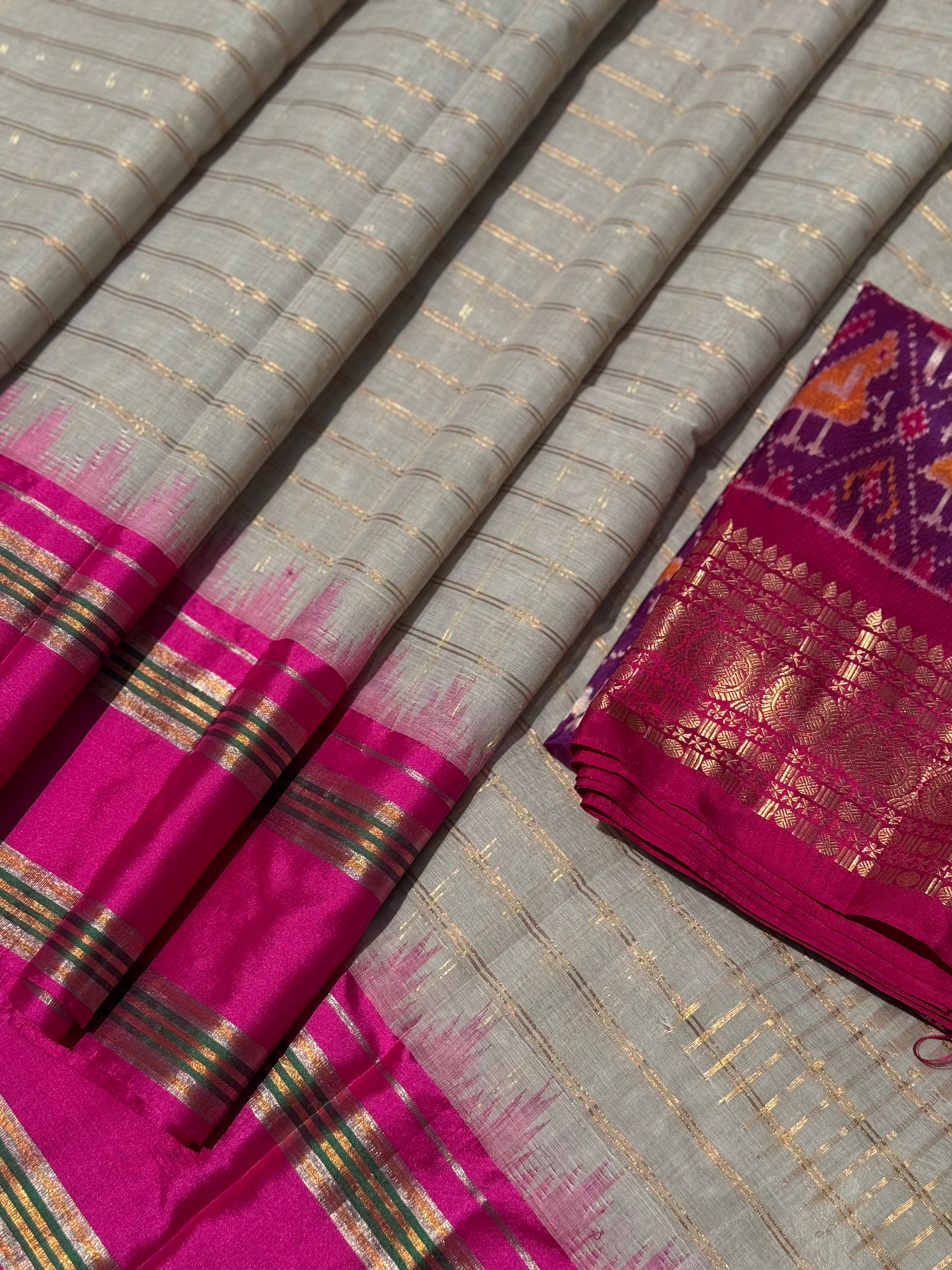 Handspun and handwoven ponduru Khadhi jamdani cotton saree