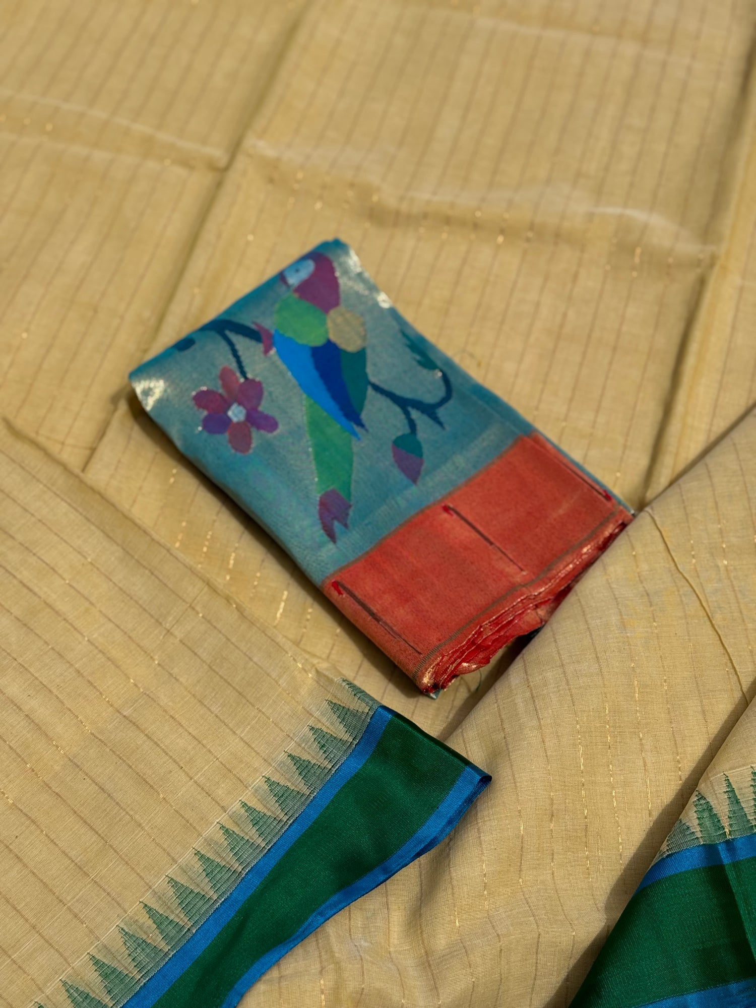 Handspun and handwoven ponduru Khadhi jamdani cotton saree